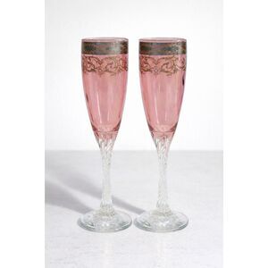 Vintage Etched Crystal Wine Glasses | Floral Crystal Goblets | Set of 2 Wedding